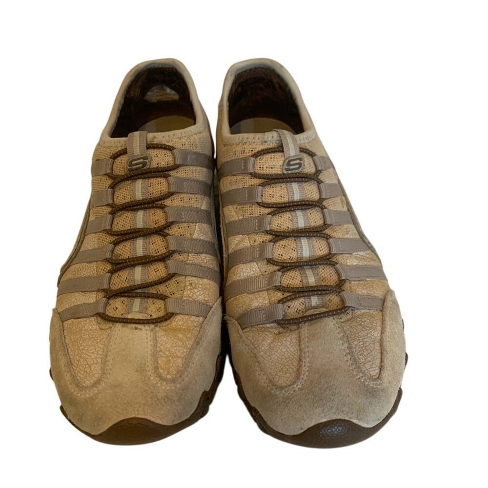 Skechers Womens Slip On Sneakers Taupe Mesh Leather Comfort 8‎ Sporty Casual